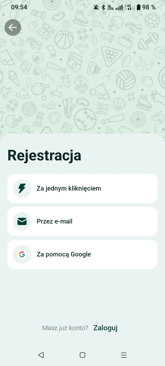 Ekran rejestracji w aplikacji mobilnej SpinBetter