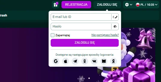 Formularz logowania SpinBetter z polami na e-mail i hasło